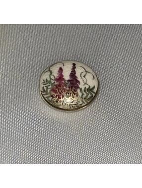 Antique Satsuma Ceramic Button Gold Overlay Purple Floral Wisteria Japan 3/4”